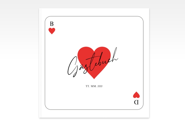 Gästebuch Creation Kartenspiel 20 x 20 cm, Hardcover weiss im Herz-Ass-Design eines Kartenspiels