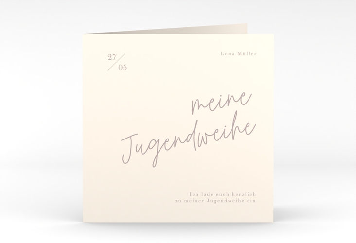 Einladungskarte Jugendweihe Frisch quadr. Klappkarte beige