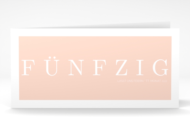 Einladung 50. Geburtstag Schlicht lange Klappkarte quer apricot hochglanz