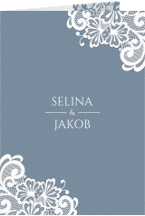 Klick: Details zu Kirchenheft Hochzeit "Vintage" anzeigen Kirchenheft Hochzeit Vintage A5 Klappkarte hoch blau mit floraler Spitze