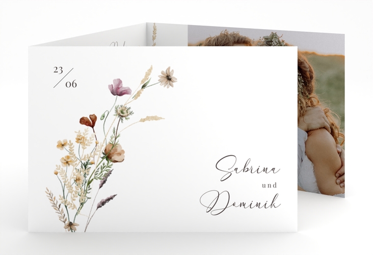 Danksagungskarte Hochzeit Sauvages A6 Doppel-Klappkarte mit getrockneten Wiesenblumen