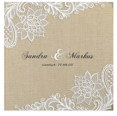 Klick: Details zu Gästebuch Selection Hochzeit "Lace" anzeigen Gästebuch Selection Hochzeit Lace Leinen-Hardcover beige in Leinen-Optik mit weißer Spitze