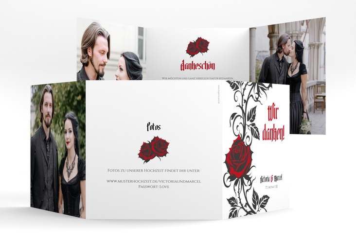 Danksagungskarte Hochzeit Red Rose quadr. Doppel-Klappkarte weiss