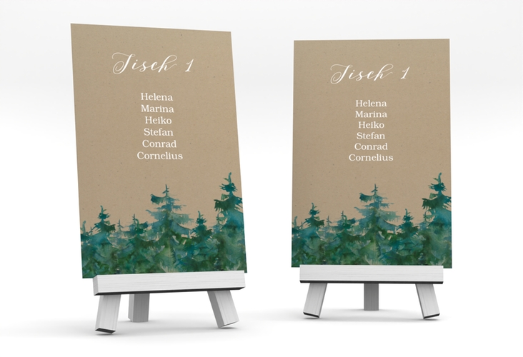 Tischaufsteller Hochzeit Evergreen Tischaufsteller Kraftpapier