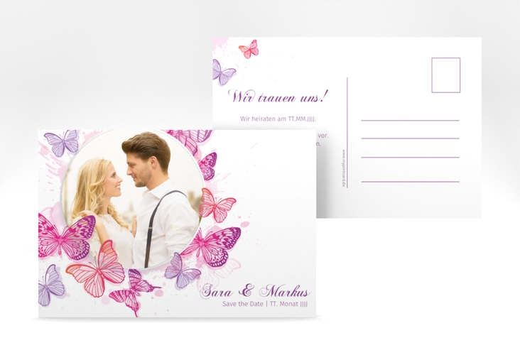 Save the Date-Postkarte Schmetterlinge A6 Postkarte pink
