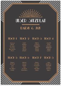 Klick: Details zu Sitzplan Leinwand Hochzeit "Gatsby" anzeigen Sitzplan Leinwand Hochzeit "Gatsby" 50 x 70 cm Leinwand schwarz