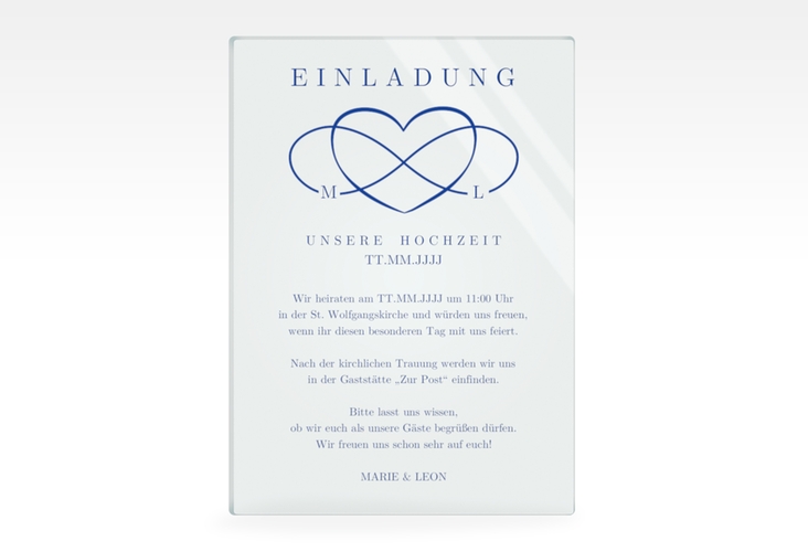 Acryl-Hochzeitseinladung Infinity Acrylkarte hoch blau