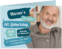 Einladung 60. Geburtstag Whatsup A6 Klappkarte quer blau