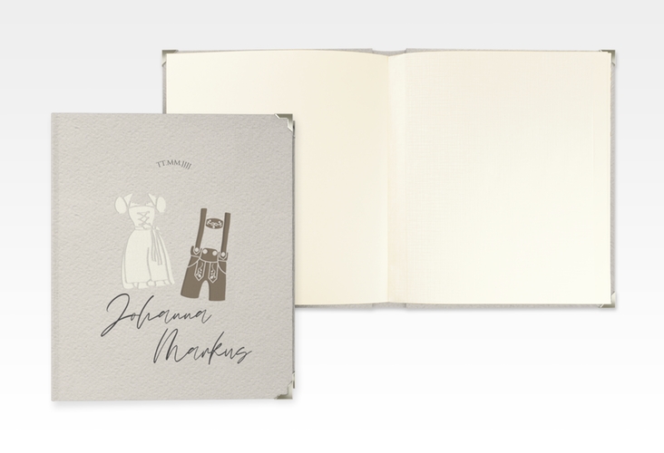 Hochzeitsalbum Trachtenhochzeit 21 x 25 cm beige mit Dirndl und Lederhose