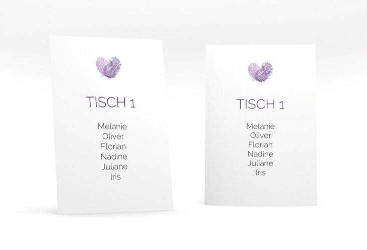 Tischaufsteller Hochzeit Fingerprint Tischaufsteller lila schlicht mit Fingerabdruck-Motiv