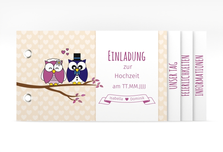 Hochzeitseinladung Eulenliebe Booklet beige