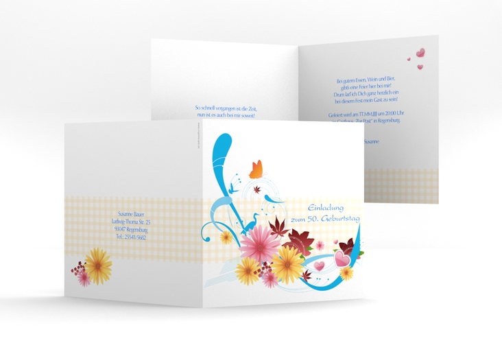 Einladungskarte "Elisabeth" Quadratische Klappkarte blau