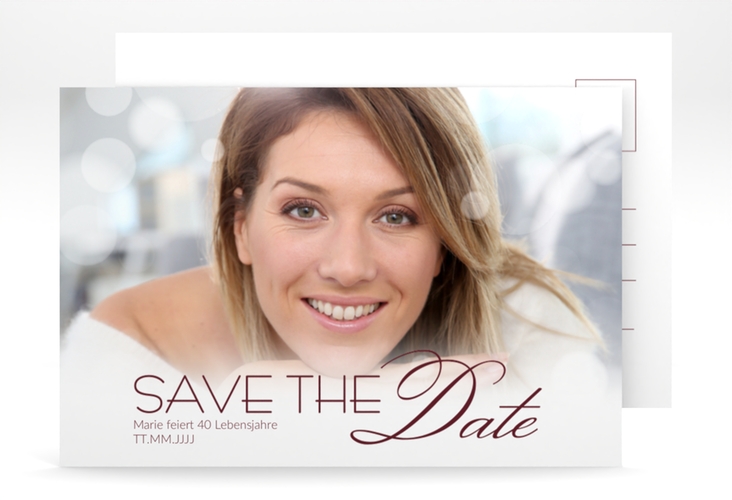 Save the Date-Postkarte Geburtstag Luminous A6 Postkarte rot