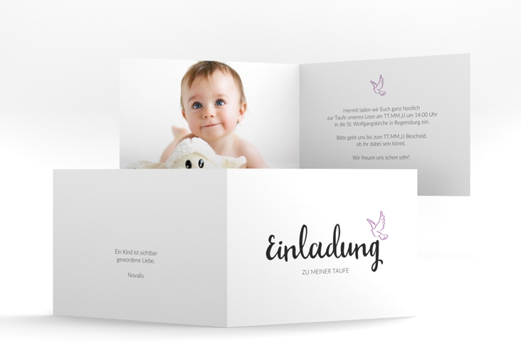 Einladung Taufe Belief A6 Klappkarte quer lila