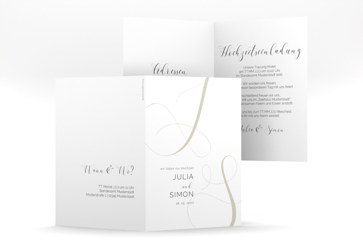 Hochzeitseinladung Eheschließung A6 Klappkarte hoch weiss hochglanz mit Gräsern und Trockenblumen für Boho-Hochzeit