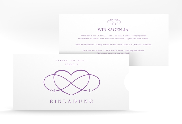 Hochzeitseinladung Infinity Einsteckkarte lila hochglanz