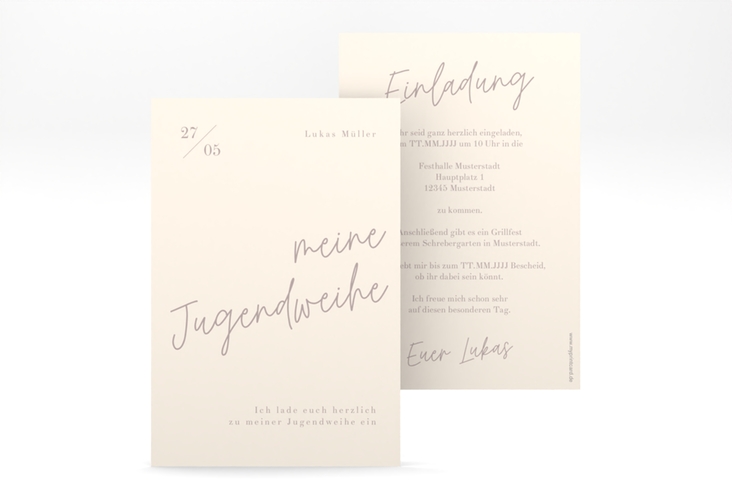 Einladung Jugendweihe Frisch A6 Karte hoch beige hochglanz