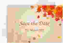 Save the Date-Karte Hochzeit Zwiesel A6 Karte quer mit Herbstlaub in Orange und Beige
