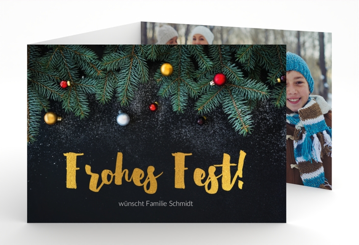 Weihnachtskarte Weihnachtszauber A6 Doppel-Klappkarte schwarz