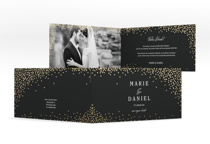 Danksagung Hochzeit Glitter lange Klappkarte quer schwarz hochglanz