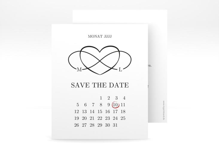 Save the Date-Kalenderblatt Infinity Kalenderblatt-Karte schwarz hochglanz