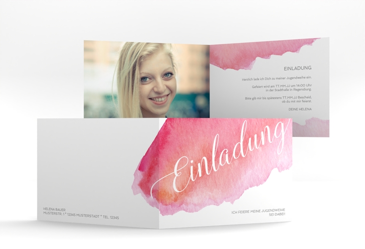 Einladungskarte Jugendweihe Coloured A6 Klappkarte quer rot