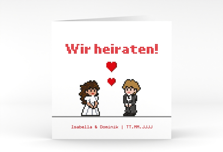 Hochzeitseinladung Pixel quadr. Klappkarte weiss