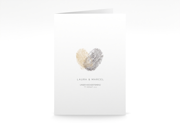 Menükarte Hochzeit Fingerprint A5 Klappkarte hoch beige hochglanz schlicht mit Fingerabdruck-Motiv