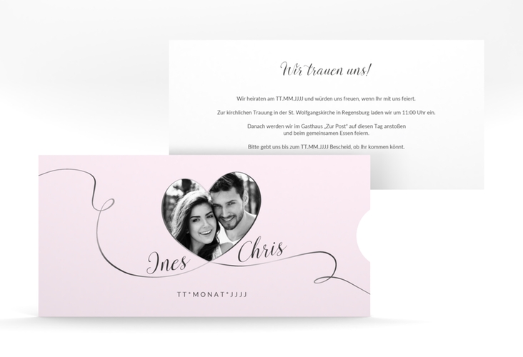 Hochzeitseinladung Dolce Einsteckkarte rosa hochglanz