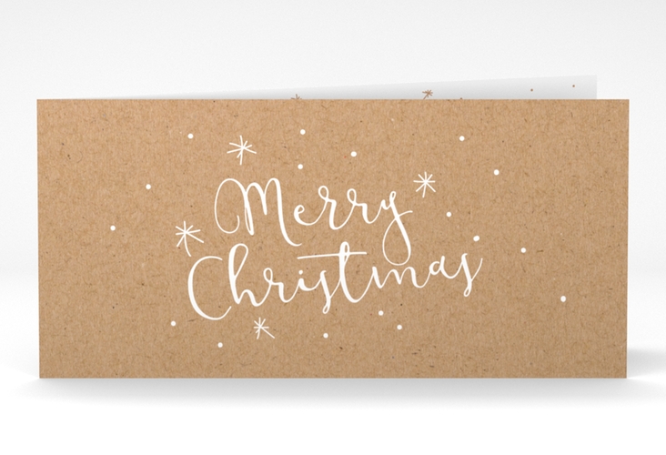 Geschäftliche Weihnachtskarte Winterfreude lange Klappkarte quer Kraftpapier