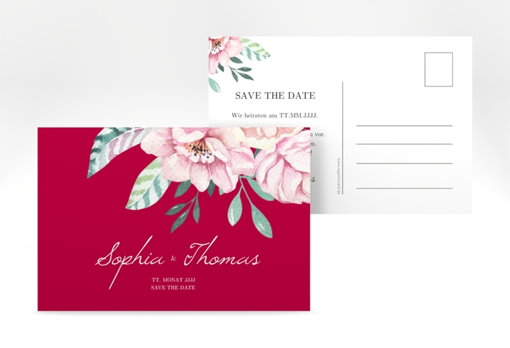 Save the Date-Postkarte "Blooming" A6 Postkarte rot