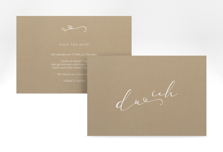 Save the Date-Karte Zweisamkeit A6 Karte quer Kraftpapier hochglanz im minimalistischen Stil mit Aufschrift du & ich