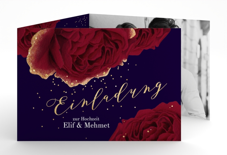 Hochzeitseinladung Cherie A6 Doppel-Klappkarte schwarz