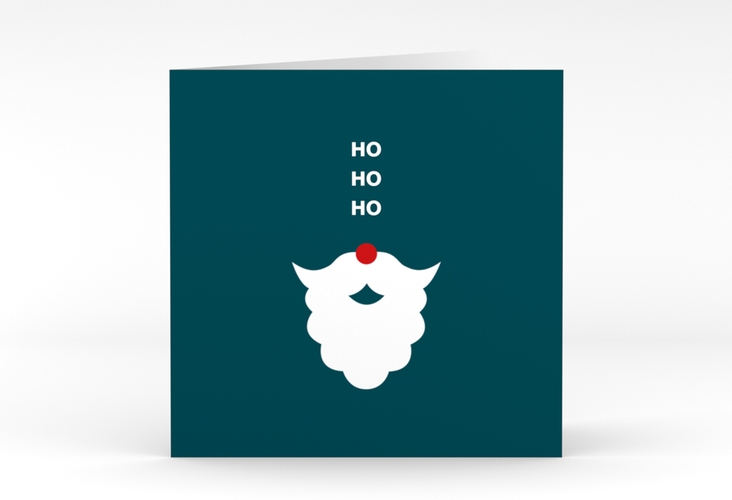 Geschäftliche Weihnachtskarte Hohoho quadr. Klappkarte mit Nikolausbart und roter Nase