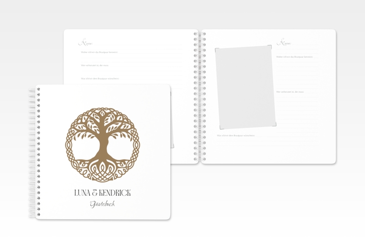 Gästebuch Hochzeit Lebensbaum Ringbindung weiss im Stil der Kelten und Wikinger