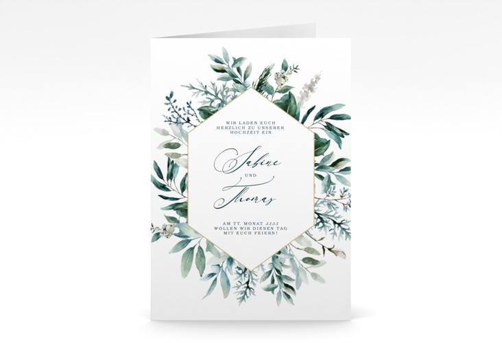 Einladungskarte Hochzeit Lumiere A6 Klappkarte hoch weiss hochglanz