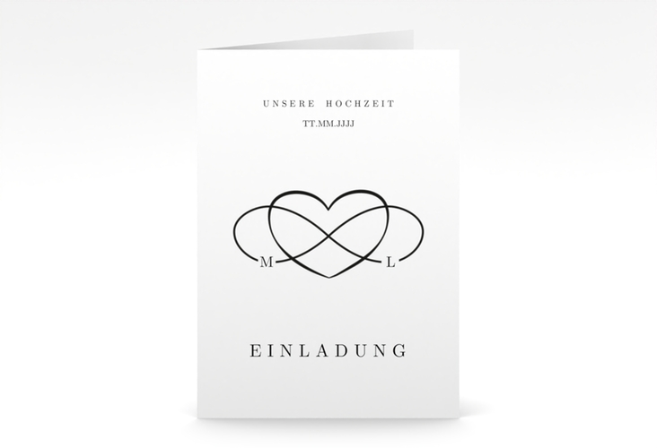 Einladungskarte Hochzeit Infinity A6 Klappkarte hoch schwarz hochglanz