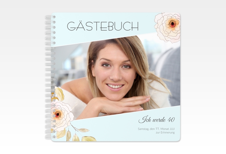 Gästebuch Geburtstag Fleur Ringbindung tuerkis