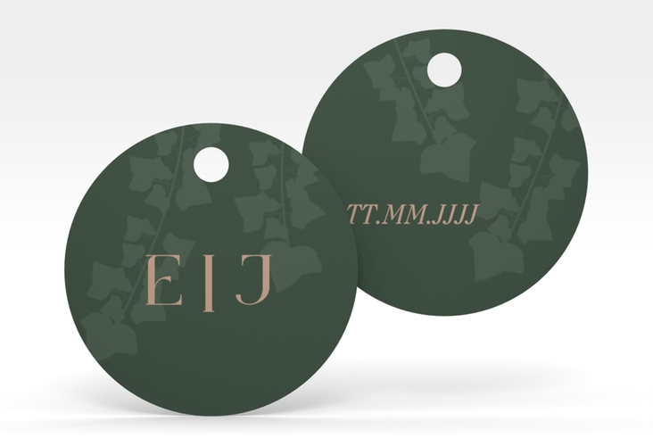 Geschenkanhänger Hochzeit Efeugrün Geschenkanhänger, rund im Fantasy-Elfen-Design mit Efeu