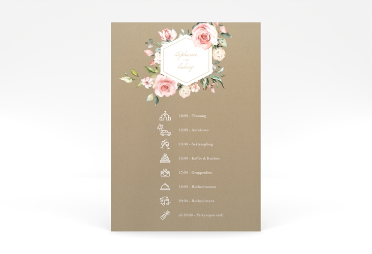 Tagesablauf Poster Hochzeit Graceful 50 x 70 cm Poster mit Rosenblüten in Rosa und Weiß
