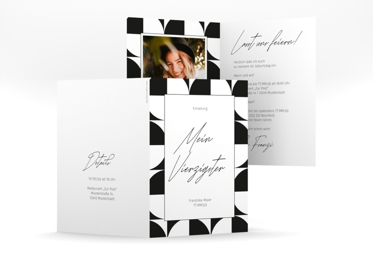Einladung 40. Geburtstag Schwarzweiss A6 Klappkarte hoch