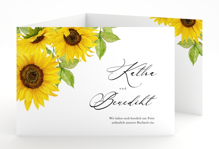 Hochzeitseinladung Sonnenblume A6 Doppel-Klappkarte weiss