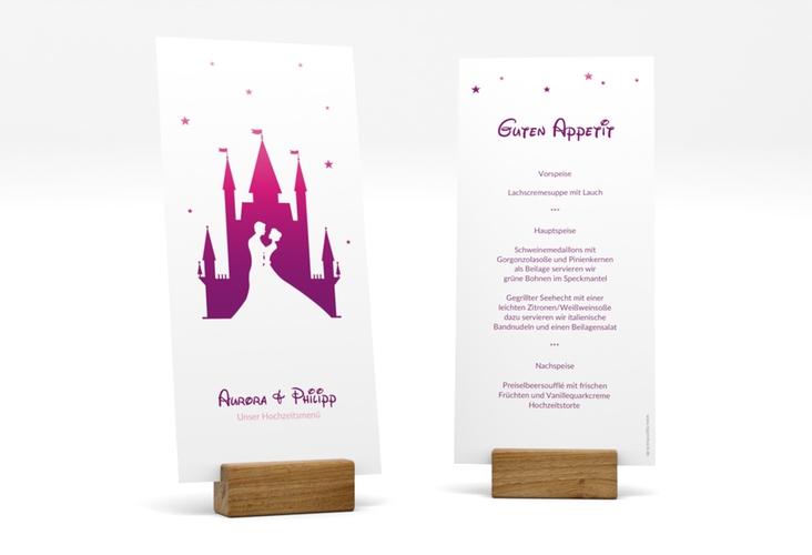 Menükarte Hochzeit Castle lange Karte hoch pink hochglanz