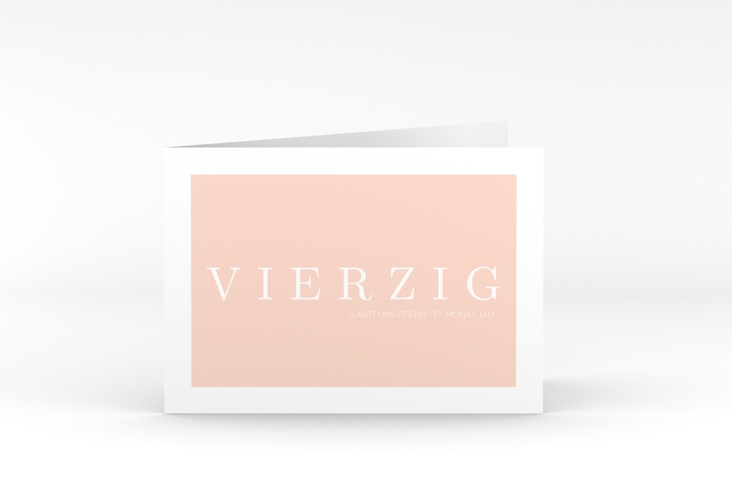 Einladung 40. Geburtstag Schlicht A6 Klappkarte quer apricot