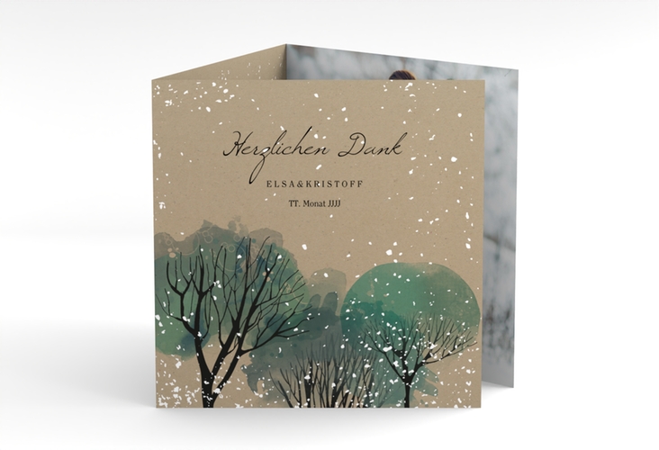 Dankeskarte Hochzeit Winterhochzeit quadr. Doppel-Klappkarte Kraftpapier