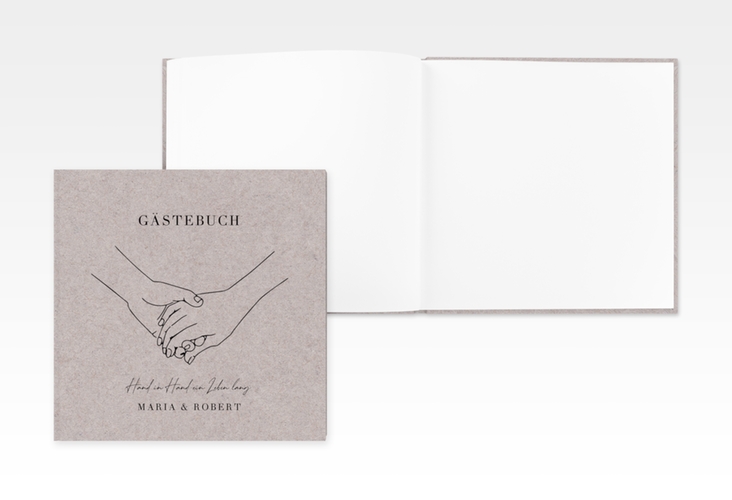 Gästebuch Creation Hands 20 x 20 cm, Hardcover Kraftpapier mit sich haltenden Händen im Monoline-Stil