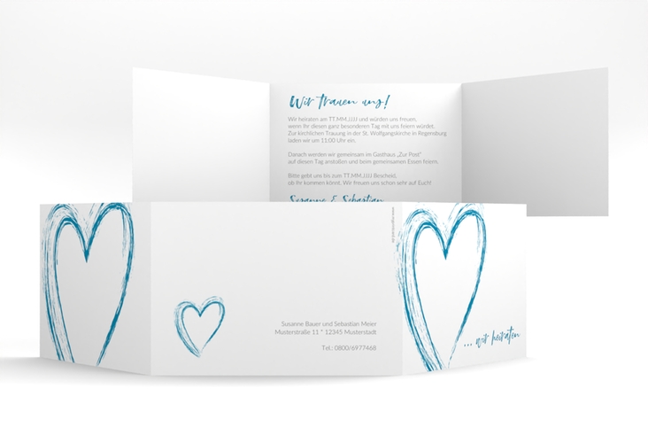 Hochzeitseinladung Liebe A6 Doppel-Klappkarte tuerkis hochglanz