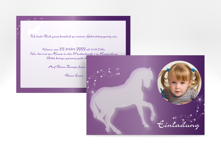 Einladungskarte Kindergeburtstag "Marie" DIN A6 quer mit Pferde-Motiv