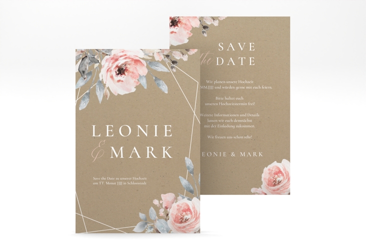 Save the Date-Karte Perfection A6 Karte hoch mit rosa Rosen