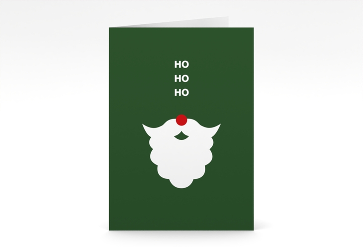 Business-Weihnachtskarte Hohoho A6 Klappkarte hoch gruen humorvoll mit Nikolausbart